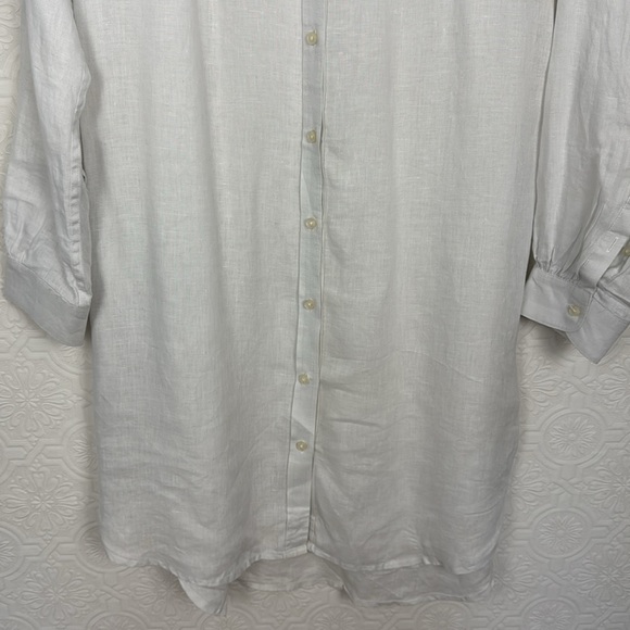 Trovata Birds of Paradis 100% Linen Tunic Dress Button Up Pockets White Shirt - Picture 3 of 11